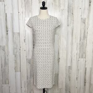St. John Collection Boucle Sheath Dress Blue Cream Wool Tweed Preppy Work Size 4
